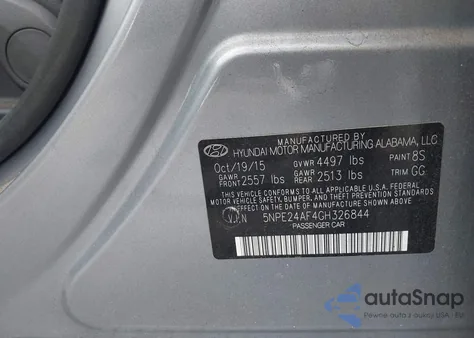 2016 Hyundai Sonata Se z USA, uszkodzony, nr VIN 5NPE24AF4GH326844